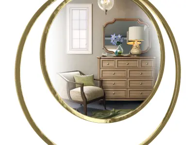 Brushed Brass Framed Mirror 3D model