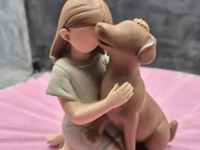 girl hugging dog 3D print model