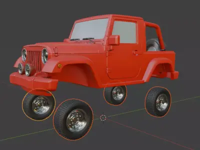 Jeep body and tyres are seperate 3D model