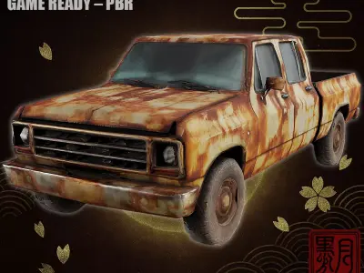 Rusted Pickup Truck Weathered Utility Vehicle Game Ready PBR Low-poly 3D model