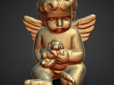cherub holding puppy decoration 3D print model