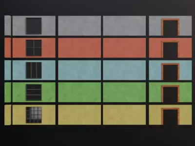 4K PBR Wall Modern Building Exterior Kitbash - Kit 001 Low-poly 3D model