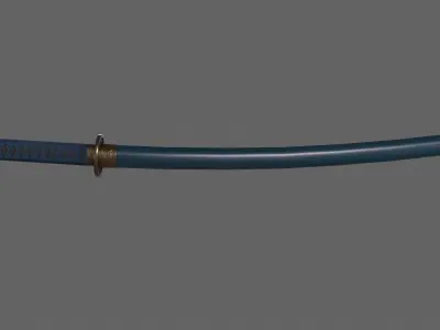 PBR Katana Japanese Sword Blue V2 Low-poly 3D model