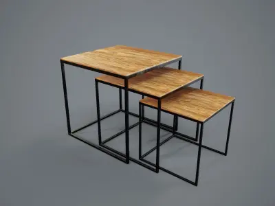 Table PBR Game Ready nesting with metal legs and wood top Low-poly 3D model