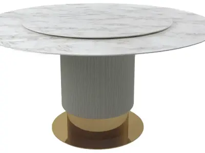 Luxury Marble Round Table with White Leather and Gold bottom Free 3D model