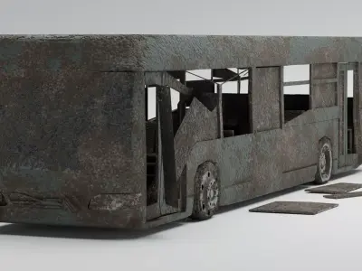 Wrecked ruined abandoned transport bus vehicle car 3D model