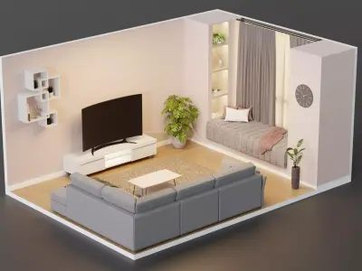 Living room isometric interior 3D model