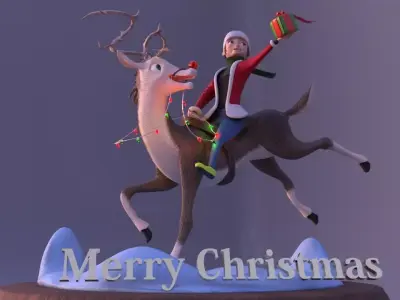 cartoon Christmas card 3D model
