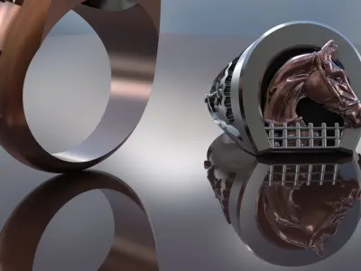 MEN RING HORSESHOE WITH HORSE 3D print model