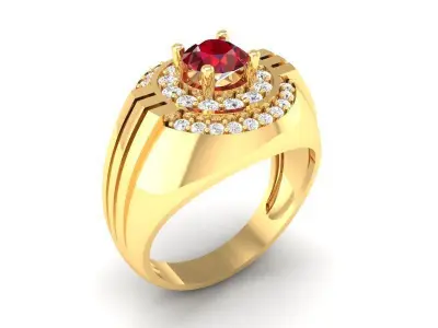 Luxury Round Gemstone Halo Men Ring with Diamond Accents 379 3D print model