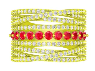 Wide Band Multi Row Gemstone Ring 3D Model 4396 3D print model