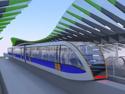 Monorail station with train 2024 3D model