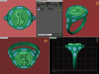 Luxury Dollar Sign Mens Ring With Diamonds Jewelry Gents Rings 3D print model