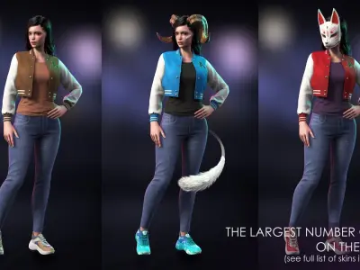 Streetwear Girl 1-7 - Casual Wear Girls Pack 3 Game-Ready Low-poly 3D model