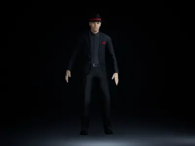 Noir Gangster in a suit Low-poly 3D model
