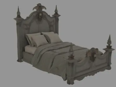 Low-Poly Gothic Haunted Bed Stylized Horror Game Asset Low-poly 3D model