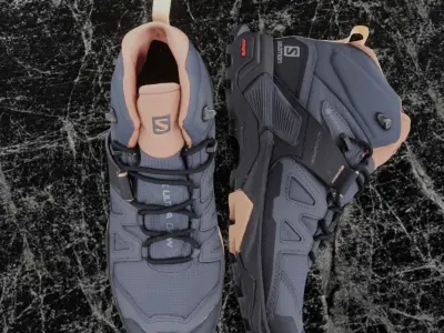 SALOMON X ULTRA 04W 3D BOOTS - LIGHT NAVY BLUE - LIGHT ORANGE Low-poly 3D model