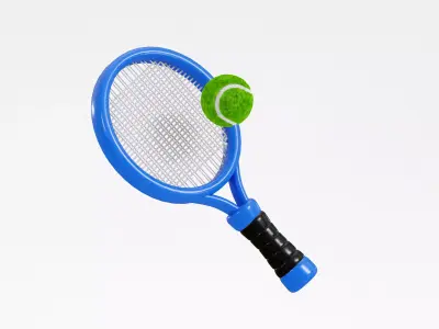 Tennis Racket with Ball Low-poly 3D model