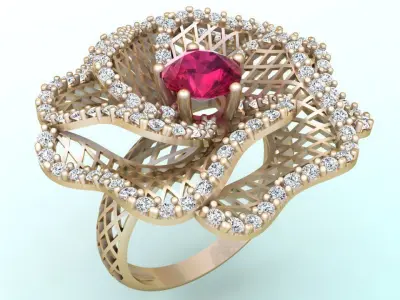  Mesh flower ring - Italian rings - Womens Rings - N6426 3D print model