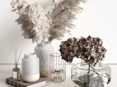 Decorative set with dry plants 4 3D model