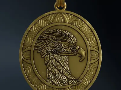 Eagle Stylized Pendant Coin Amulet Necklace 3D print model