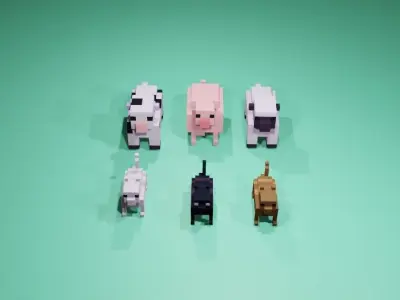 Cubic Animals Low-poly 3D model