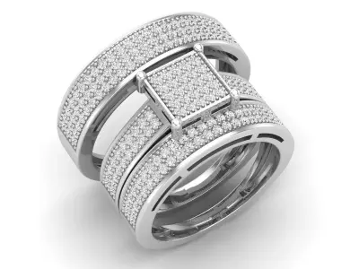 AV 658 Diamond Coordinated Wedding Trio Ring Set 3D print model