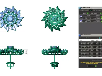 Marquise Diamond Floral Stud Earrings With Pointer 3D print model