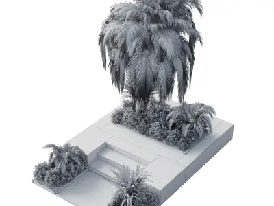 Concrete stair garden with palm trees shrubs and grass set 112 3D model