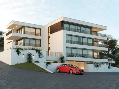 Exterior render modern house with car parked 3D model