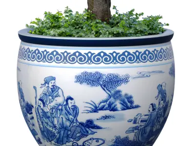 Decorative tree plant shrub Chinese vase pot flowerpot 3D model