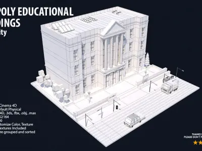 Low Poly Educational Buildings Low-poly 3D model