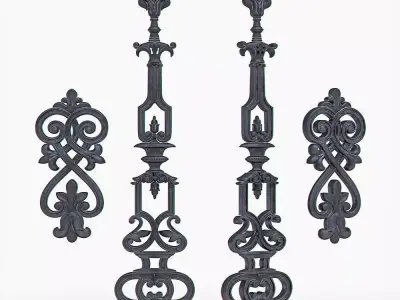Baluster ornate iron railing 3D print model
