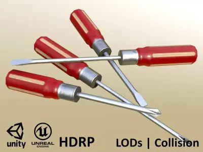 Screwdrivers Wooden Red Low-poly 3D model