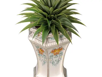 Decorative tropical plant in classic ceramic vase urn flowerpot 3D model