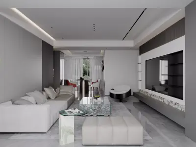 Modern living room dining room interior scenes  3D model