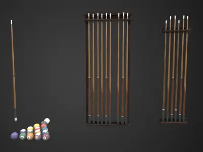 Realistic Low-Poly Billiard Table with Accessories Low-poly 3D model