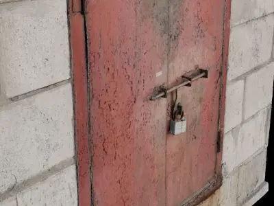 Stone Brick Wall with Red Door  3D model