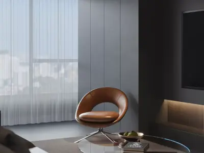 Modern Luxury Living Space with Dark Lounge and Home Office 3D model