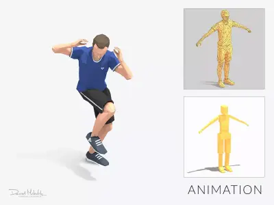 sqaat cross elbow Exercise Man Animation Low-poly 3D model