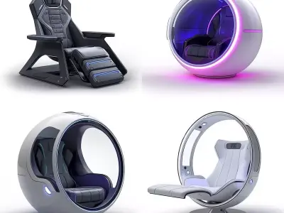 Collection of Futuristic Sci Fi Lounge Chairs 3D Models Low-poly 3D model