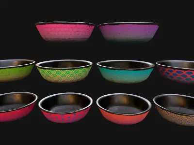 Food in a Bowl Cat Dog Pet Zoo Set Low-poly 3D model