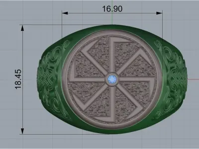 ring with Kolovrat and diamond 3D print model