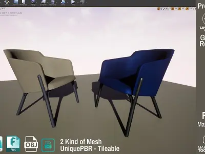 Ton Split Lounge ArmChair Velvet Design PBR - Lumion - UE4 Low-poly 3D model