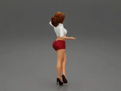 Summer girl standing on one leg in short and sexy bra 3D print model