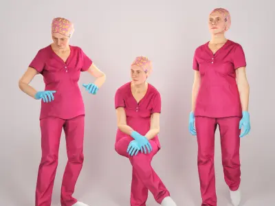 Animated surgical doctor female walking working sitting 137 Low-poly 3D model