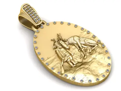 Hunter and Deer Scene Pendant 3D Printable MODEL  3D print model