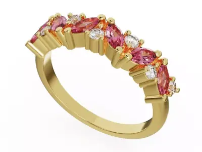 Marquise and round diamond ring 3D print model