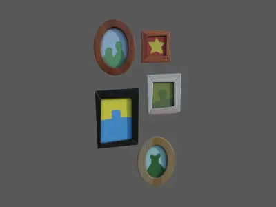 Stylized Pictures Frames Wall Paintings 3D model