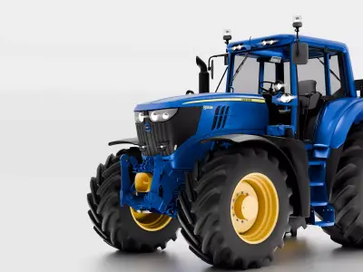 Blue John Deere 6195M Utility Tractor Premium Model low-poly  Low-poly 3D model